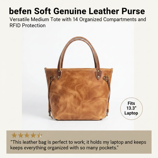befen Soft Genuine Leather Purses for Women Medium Tote Bag Handbags Crossbody Bags with Top Handles Shoulder Satchel Purse